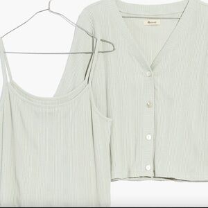 Madewell Pointelle Cardigan Twin Set, Size S, color Ashen Sage